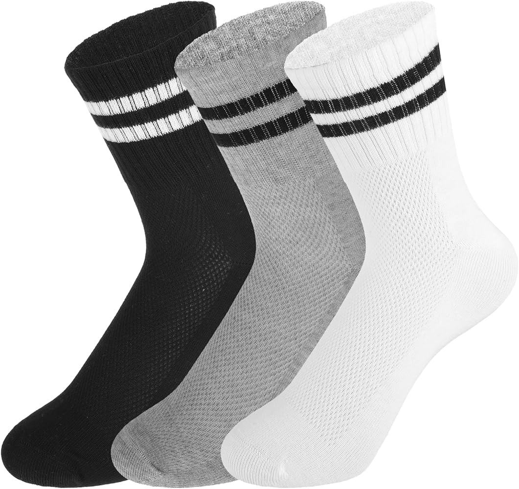 3 Pairs Striped Crew Socks Womens Combed Cotton Vintage Quarter Socks for Running Gym Hiking Soft Retro Socks for Women Trendy Comfort Athletic Socks