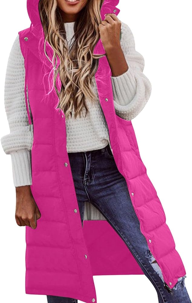 GREGG Women's Long Puffer Vest Jacket Sleveless Hoodies Full Zipper Sleeveless Down Coats Thickened Warm Windbreaker Jackets