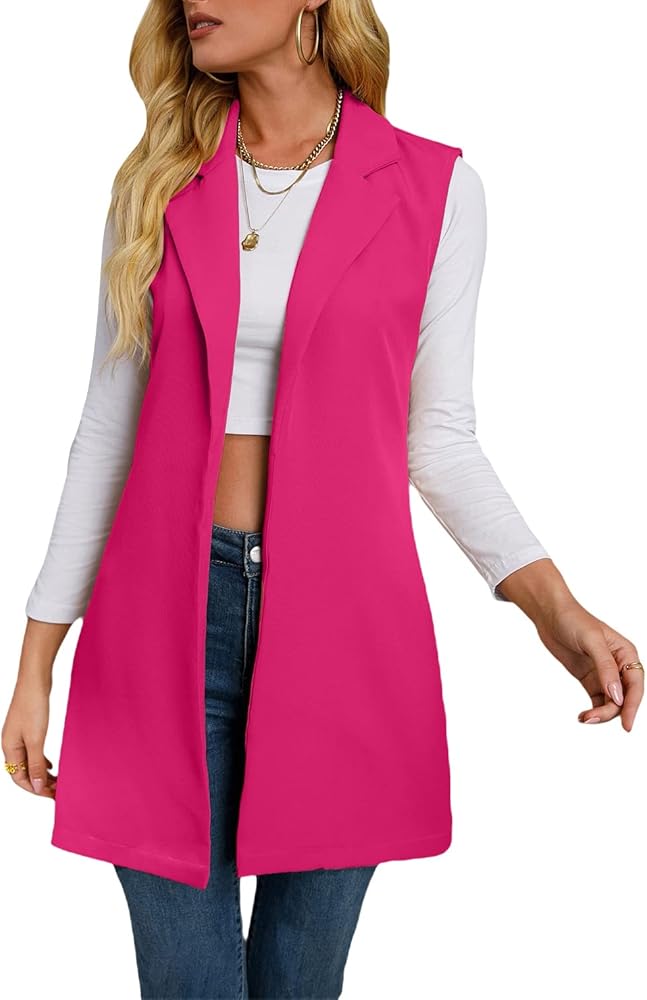 Verdusa Women's Open Front Sleeveless Lapel Collar Vest Blazer Jacket