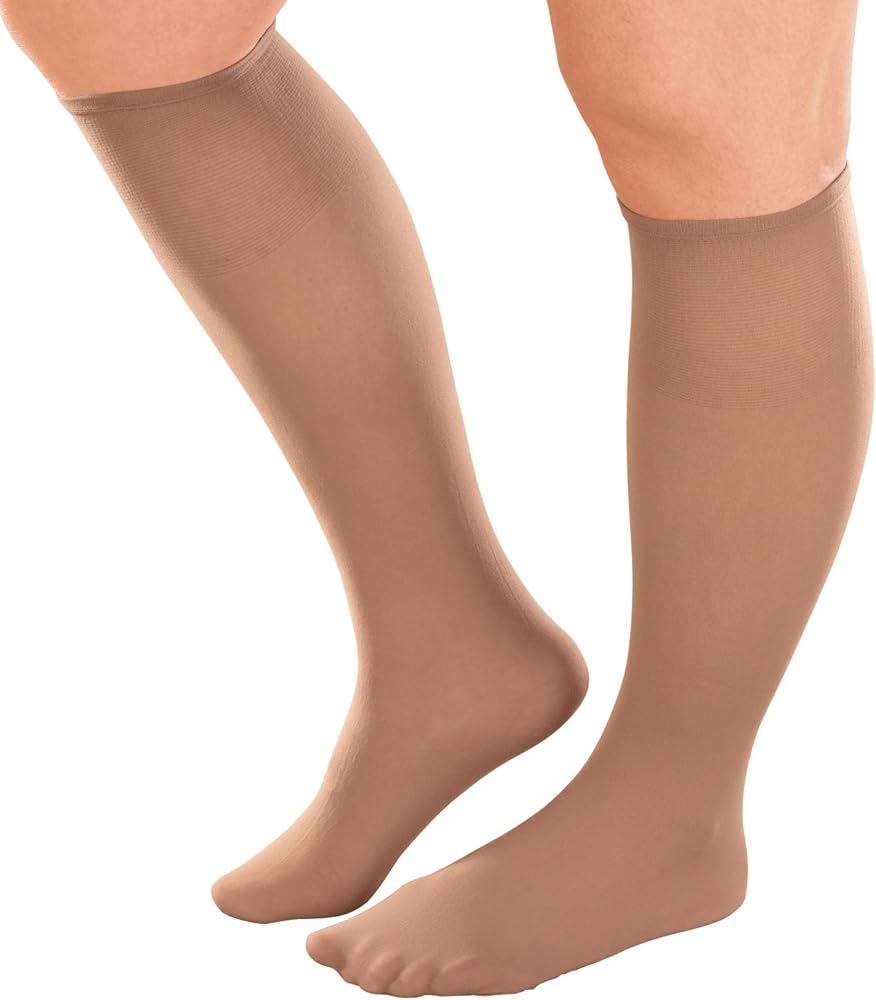 Women's Plus Size Knee High Stockings, Pack of 6 (2 Pairs Beige, 2 Pairs Tan, 2 Pairs Black)