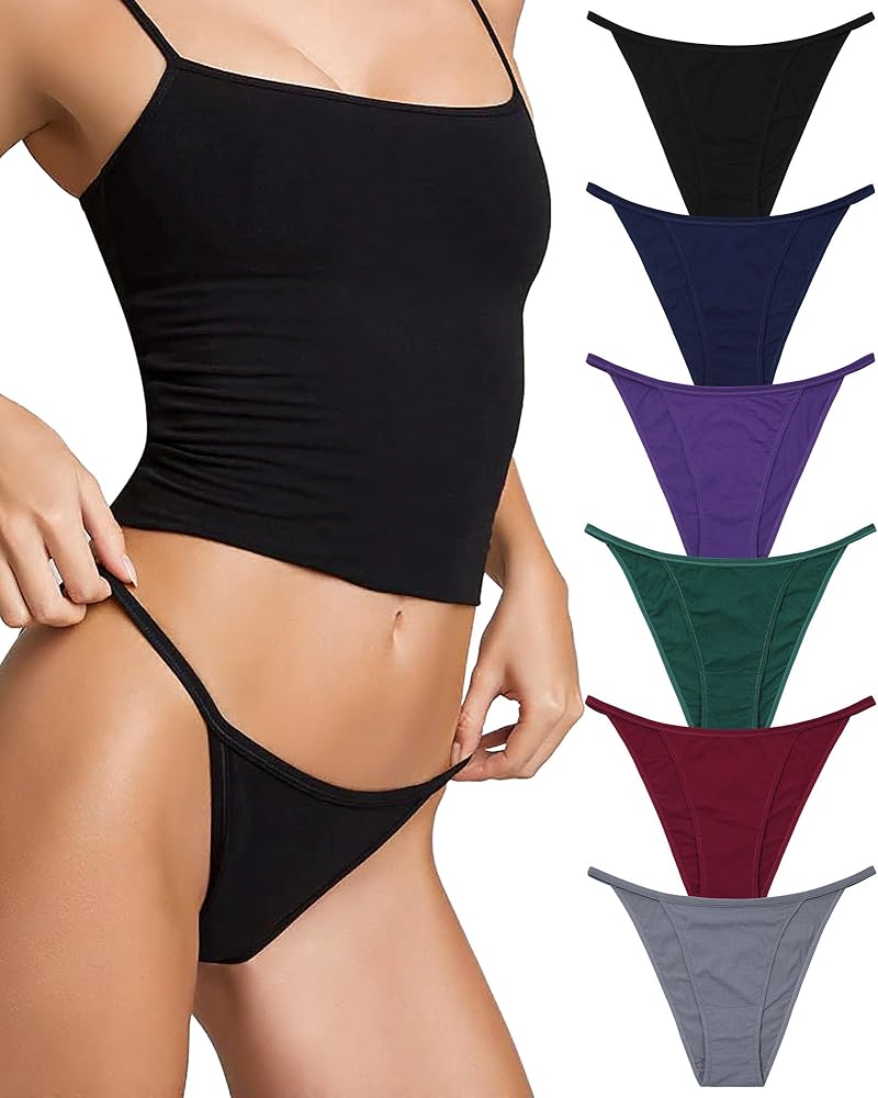 LEVAO Cotton Underwear for Women-Plus Size String Bikini Panties-Low Waist Cheeky Underwear-High Cut Stretch Ladies Briefs