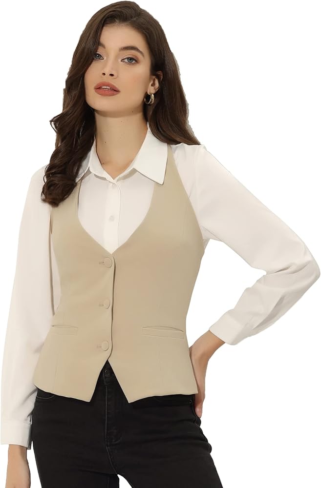 Allegra K Women's Waistcoat Halter Neck Vintage Sleeveless Button Down Dressy Suit Vest Jacket