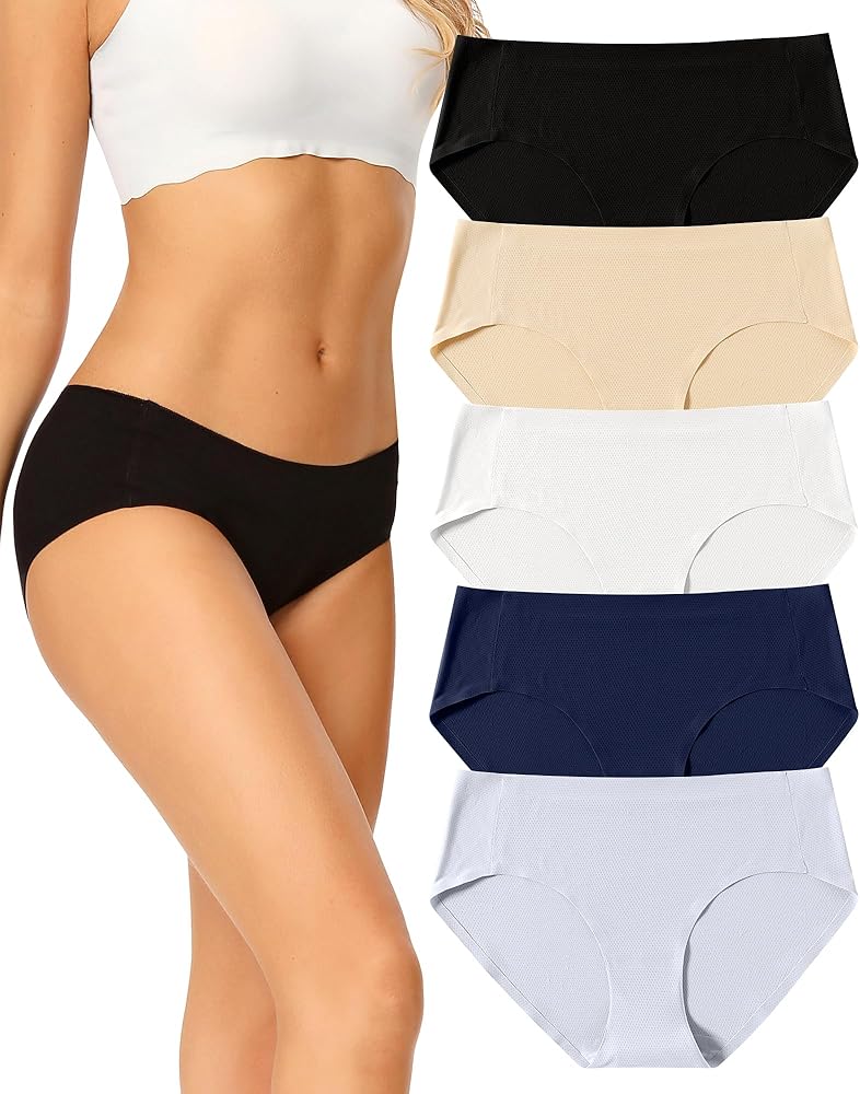 voenxe Women Seamless Hipster Underwear,Breathable Ladies Panties Bikini,No Show Briefs,Comfortable Undies for Women 5-Pack