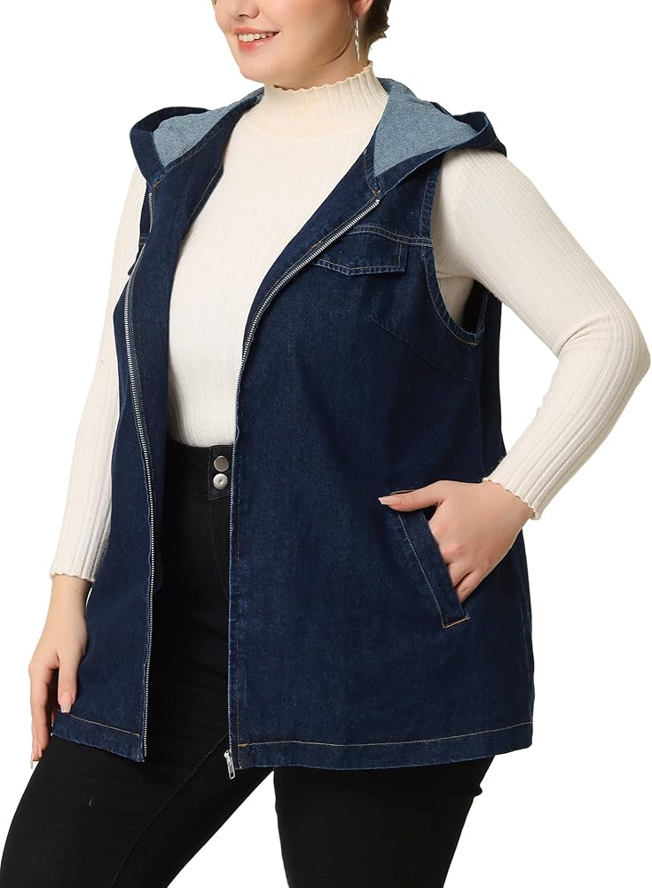 Agnes Orinda Plus Size Denim Vest for Women Sleeveless Lightweight Hoodie Utility 2023 Denim Jacket Vests