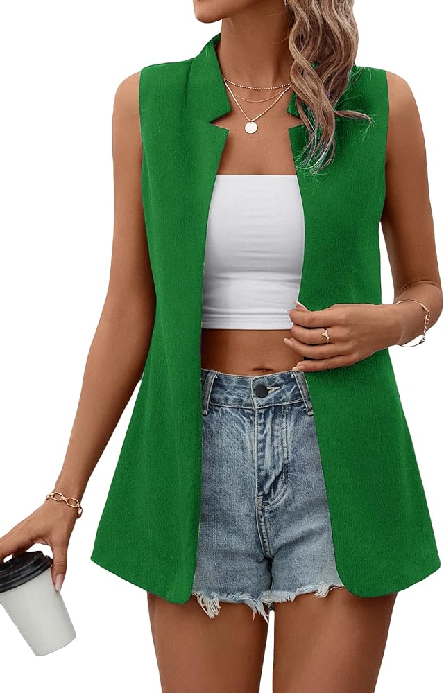 Verdusa Women's Sleeveless Open Front Blazer Vest Casual Cardigan Jacket