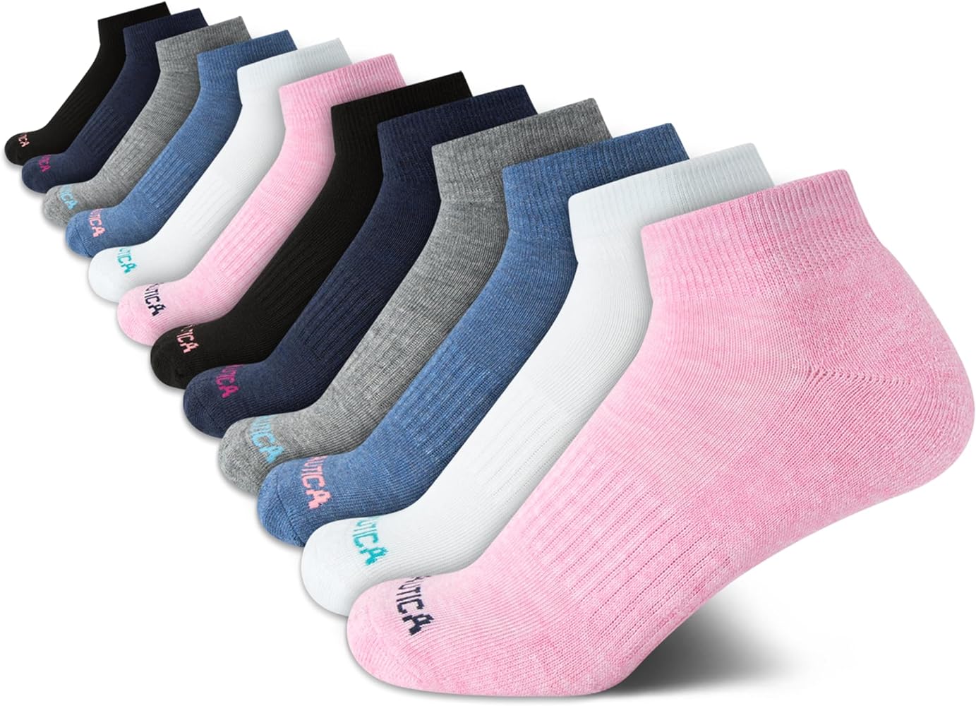 Nautica Women's Quarter Cut Moisture Control Athletic Socks with Cushioned Comfort (12 Pack)