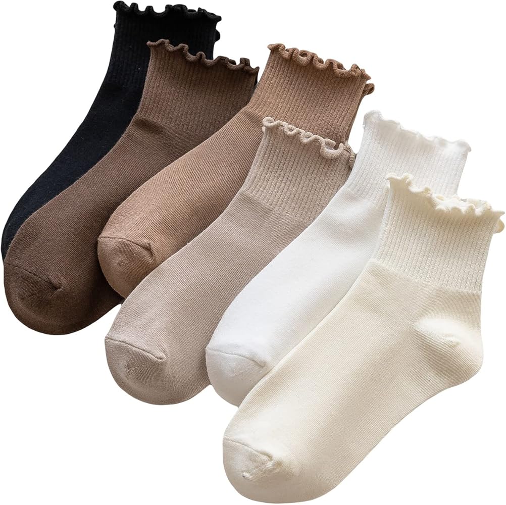 Verdusa Women's 6 Pairs Frill Trim Ankle Socks Casual Solid Socks