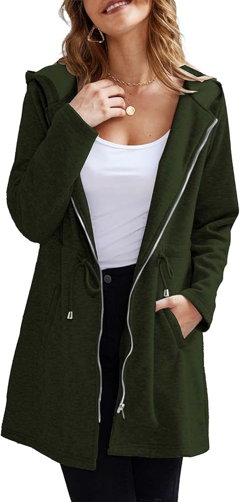 Leaduty Women's Cozy Zip Up Plain Hoodies Long Fuzzy Fleece Jacket Coat Open Front Cardigan