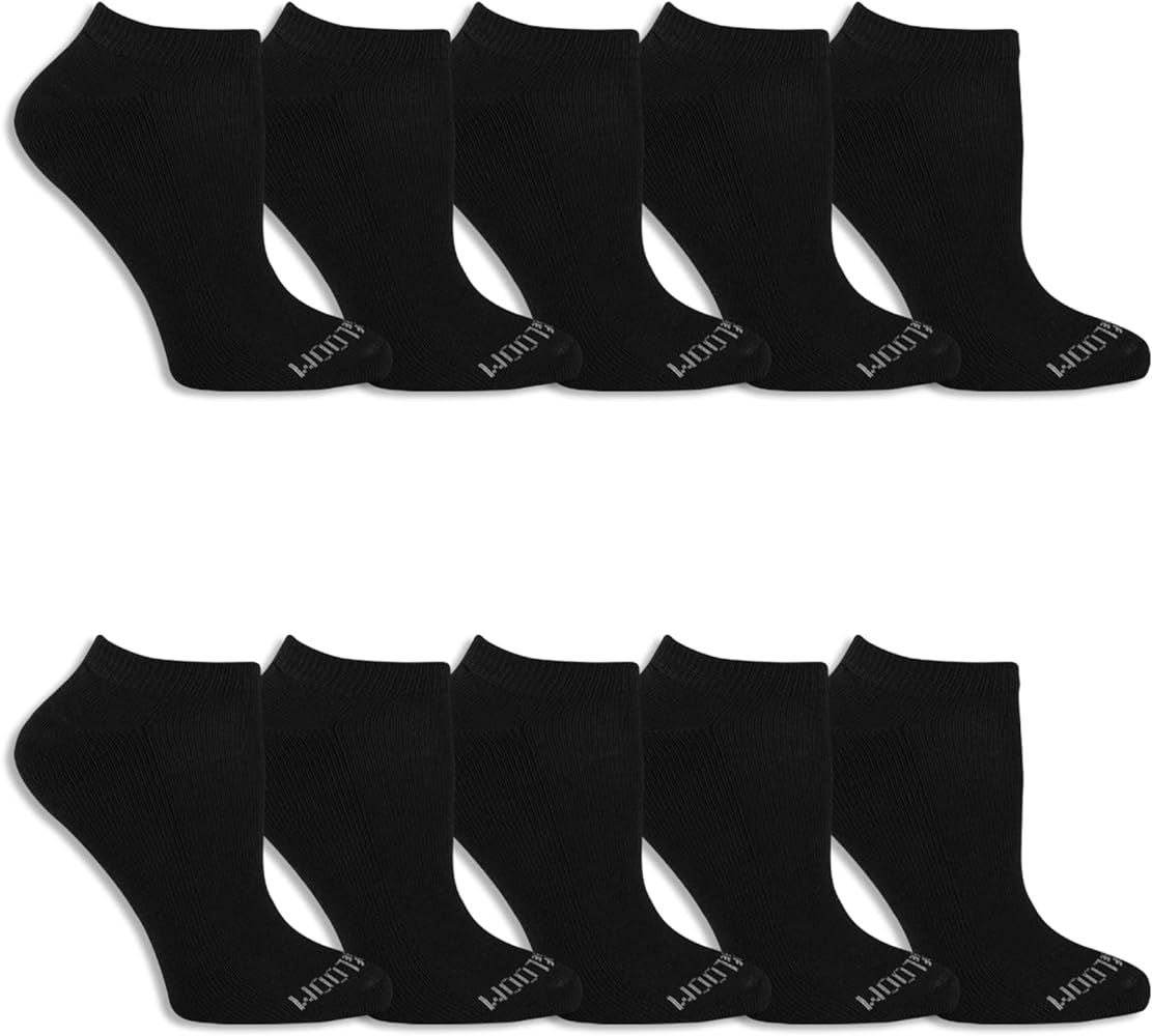 Fruit of the Loom Women's Everyday Soft Cushioned Socks-10 Pair Packs, Black, 6-12