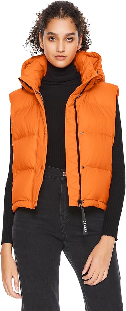 Orolay Women's Cropped Puffer Vest - Hooded Sleeveless Down Jacket Stand Collar Gilet with Pockets