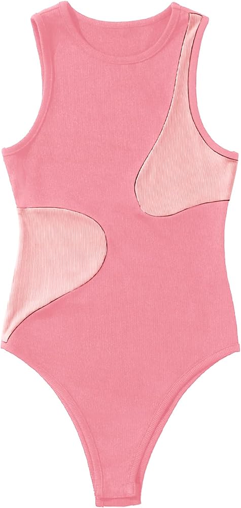 Floerns Women's Color Block Sleeveless Rib Knit Tank Top Bodysuit Leotard