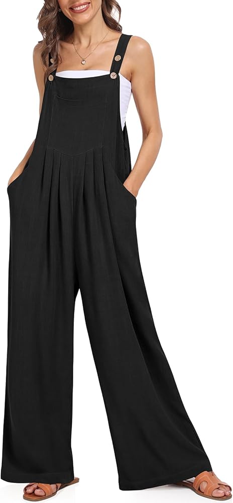 Womens Overalls Casual Wide Leg Jumpsuits Bib Summer Rompers Jumpers Sleeveless Straps With Pockets Outfits