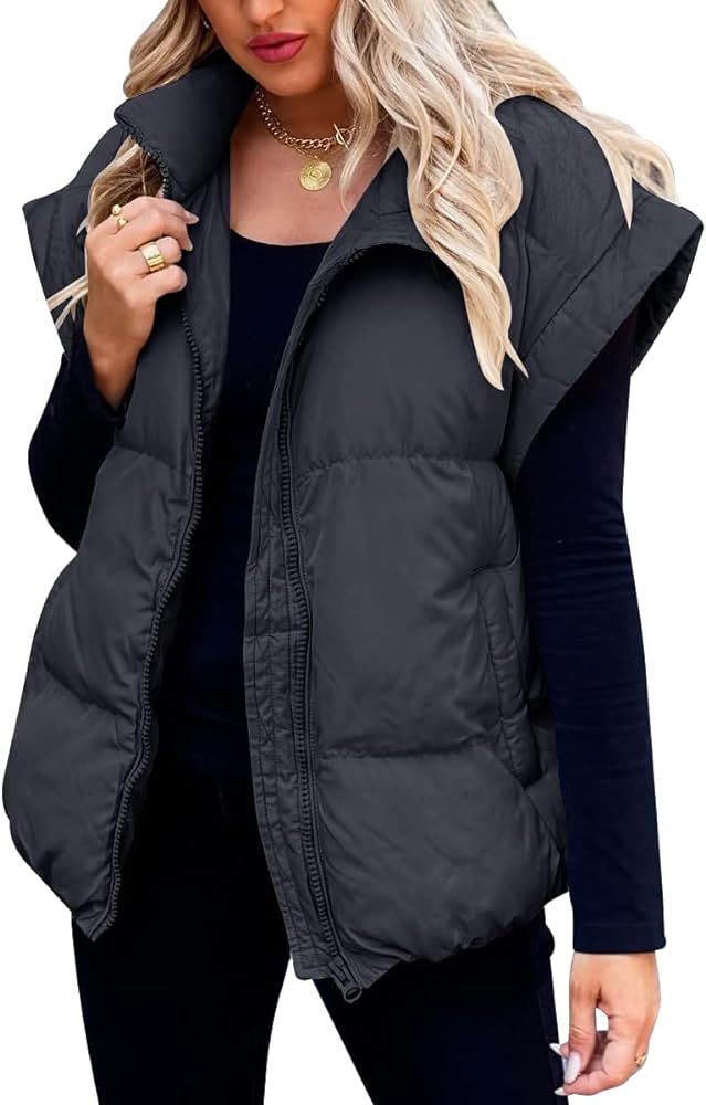 Niceyi Women's Quilted Puff Vest Short Sleeve Zipper Waistcoat Outerwear Padded Jacket Winter Coat with Pockets