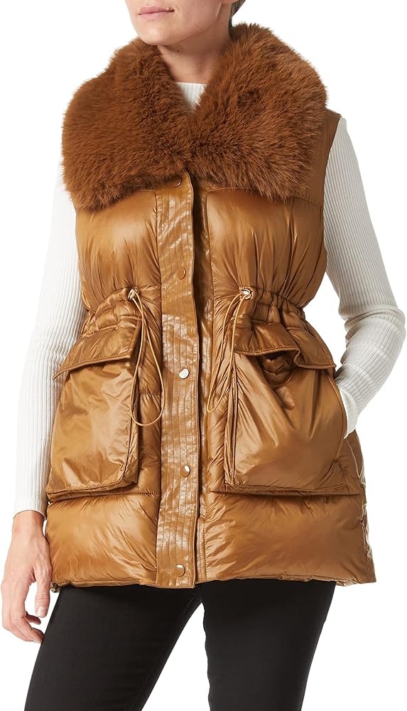 Bellivera Women's Faux Fur Vest Sherpa Fleece Gilet Sleeveless Casual Hooded Jacket Shearling Warm Fluffy Coat