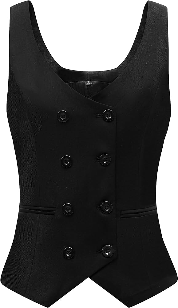 Foucome Womens Suit Vest Double Breasted V-Neck Fashion Dressy Casual Waistcoat Vest for Women