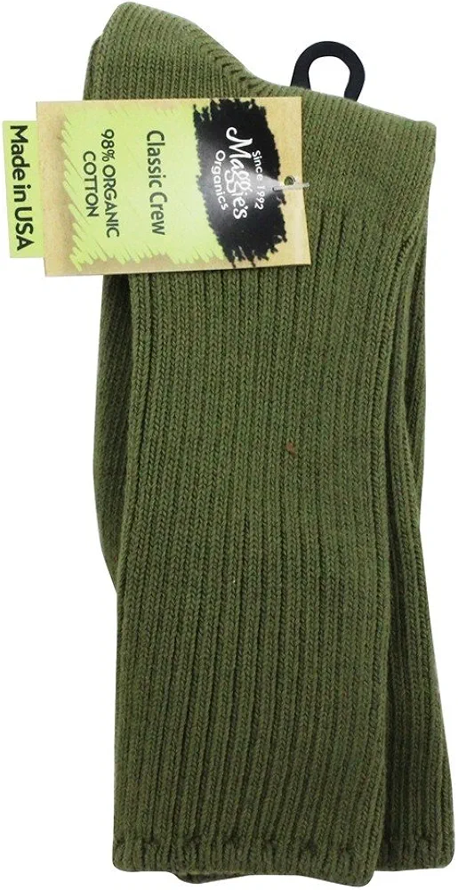 Maggie's Organic Natural Cotton Classic Cushion Crew Socks for Men & Women - One Pair Medium Size Olive 9-11