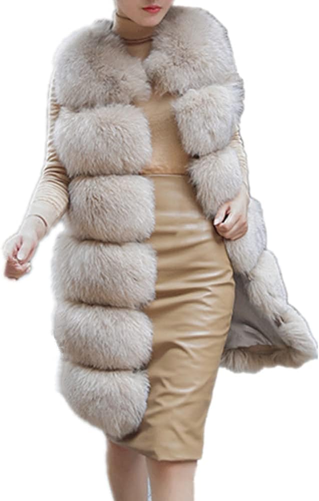 Lisa Colly Women's Faux Fox Fur Coat Jacket Winter Sleeveless Faux Fur Vest Outwear