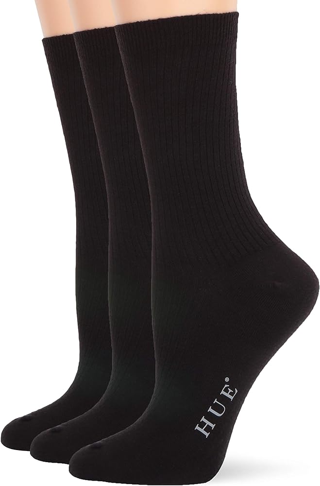 HUE Women's Relaxed Top Crew Socks, 3 Pair Pack