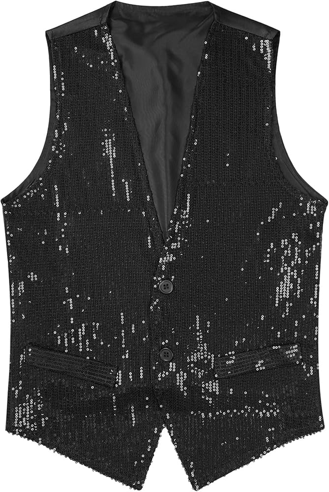 Women's Sparkle Sequins Waistcoat Open Front Jacket Sleeveless Coat Vest Tops