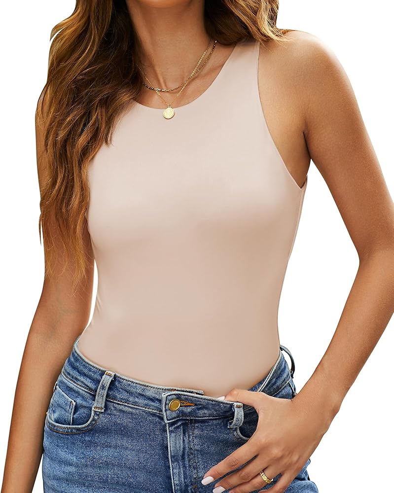 GRAPENT Sleeveless Bodysuits for Women Basic Sexy Crew Neck Racerback Tank Tops Body Suit Going Out