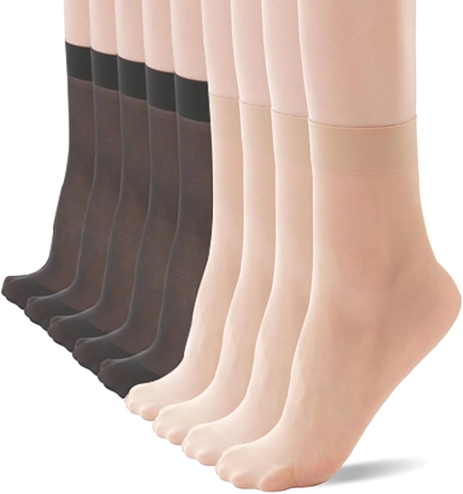 Women's Everyday Sheer Ankle Nylon Soft socks - 9 Pairs 20D Reinforced Toe with Comfort Top Hosiery