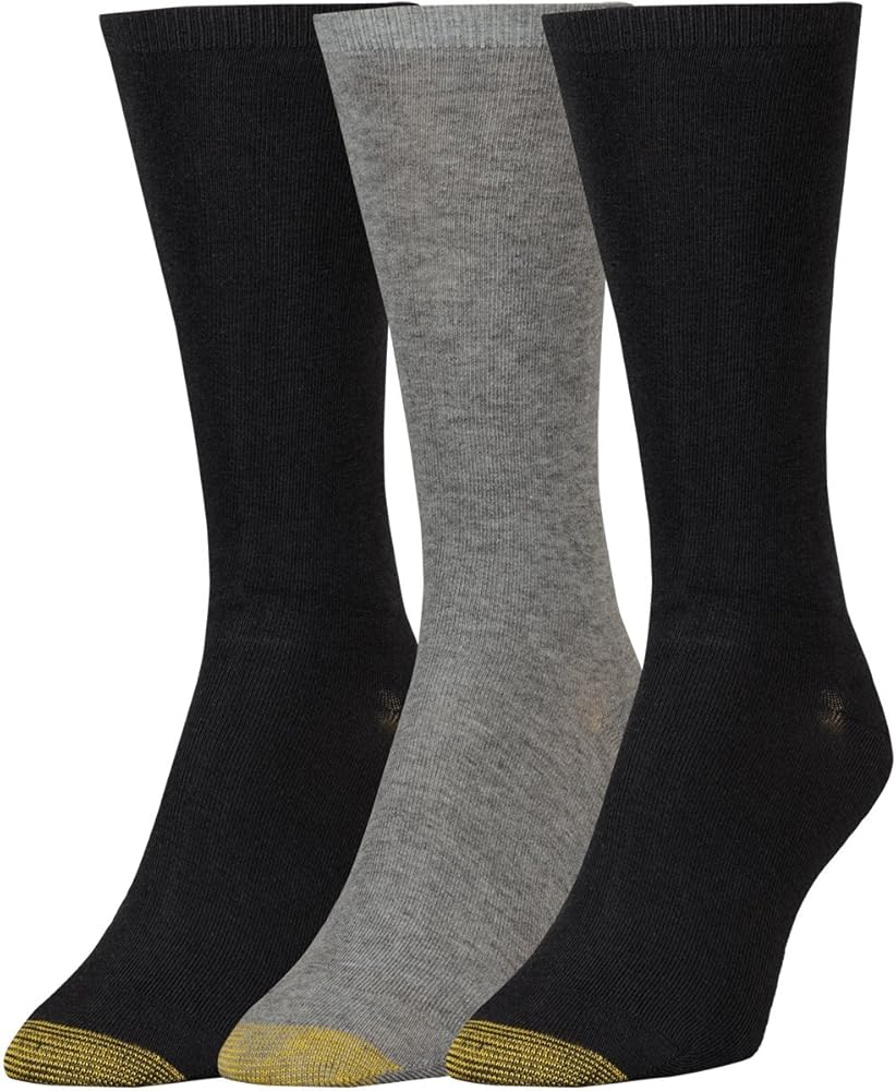 GOLDTOE Women's Non Binding Flat Knit Crew Socks 3 Pack