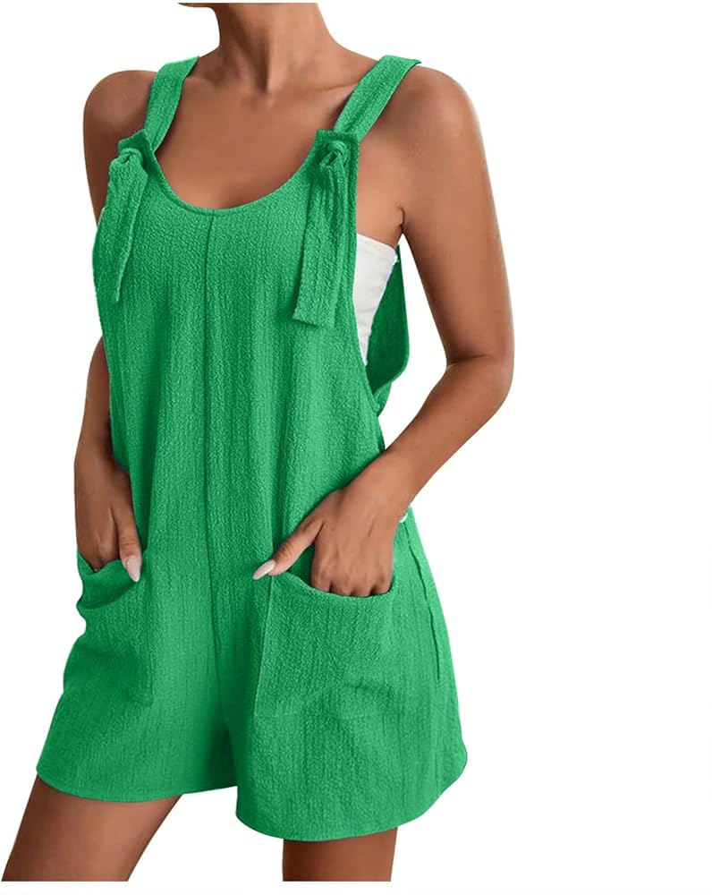 Rompers for Women 2024 Summer Short Jumpsuits Overalls Casual Sleeveless Romper Boho Suspenders Jumpsuit, Small