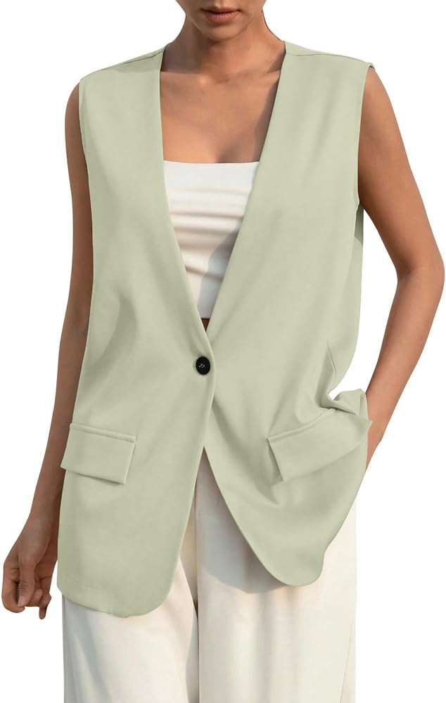 COTECRAM 2024 Vest Tops for Women Trendy Summer Sleeveless Blazer Jackets Button Casual Open Front Waistcoat Dressy Suit Vest