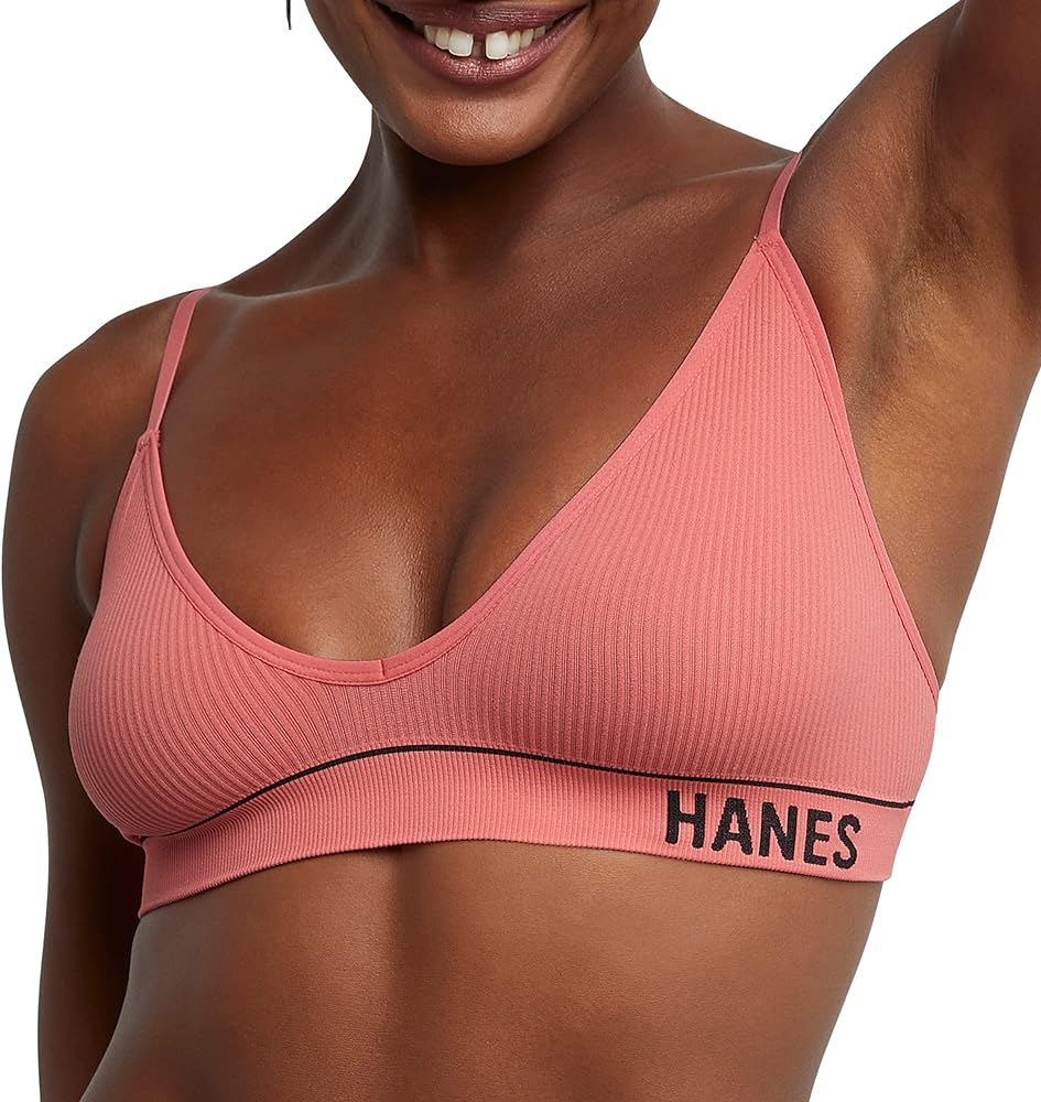 Hanes womens Originals Seamless Triangle Rib Bralette, Soft Ribbed Bra, ComfortFlex Fit