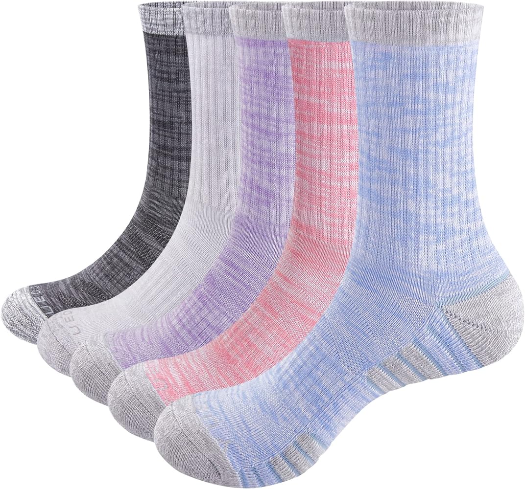 Moisture Wicking Women's Socks Cotton Cushioned Crew Socks Tall Casual Athletic Socks For Women Size 6-9/9-11, 5 Pairs