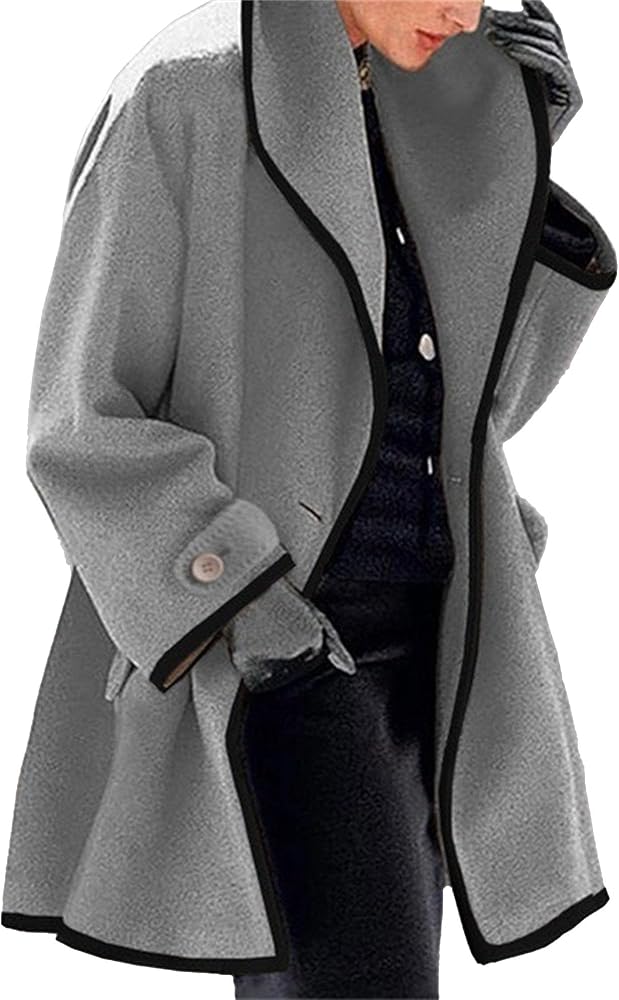 Women's Shawl Collar Wool Blend Coat Overcoat Lapel Collar Trench Coats Mid Long Single Breasted Jacket Outerwear