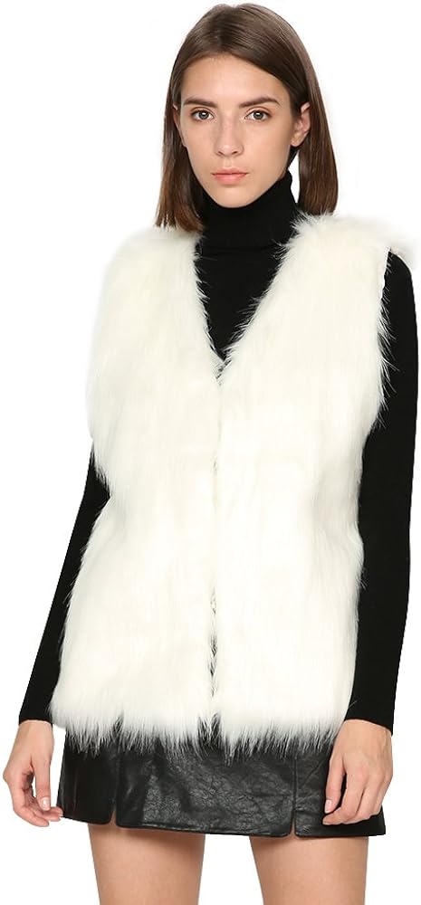 Dikoaina Women Lady Faux Fur Vest Waistcoat Long Hair Winter Warm Coat Jacket