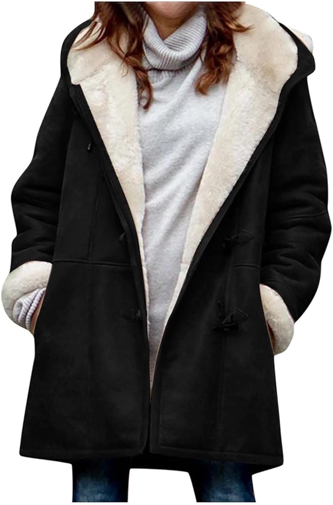 Women's Fleece Winter Warm Jackets Sherpa Lined Fuzzy Coats Button Down Casual Collar Outerwear Loose Teddy Coats