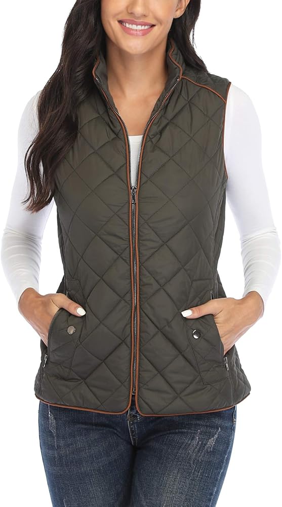 MISS MOLY Women Lightweight Quilted Padded Vest Stand Collar Zip Up Front Gilet Quilted