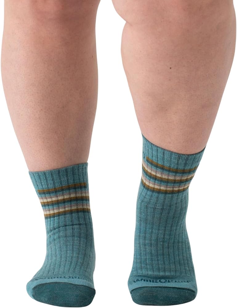 Wide Open Micro Crew Women's Socks - Merino Wool Socks for Women, Multi Stripe Everyday Wide Socks, Ankle Socks for Wide Feet