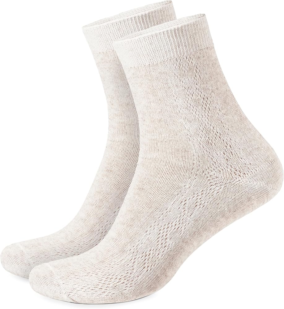 Thin Breathable Organic Linen Socks for Women, Pack of 3 pairs, Undyed, Medium