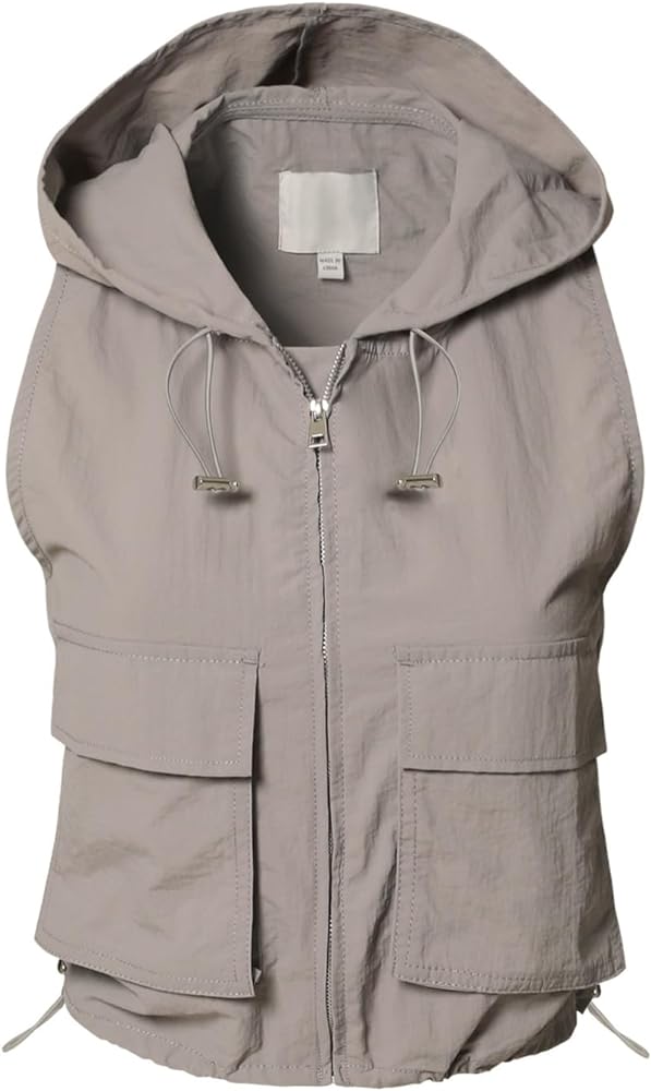 MixMatchy Women's Lightweight Zip Vest Jacket Outdoor Hooded Windbreaker Vest With Utility Pockets