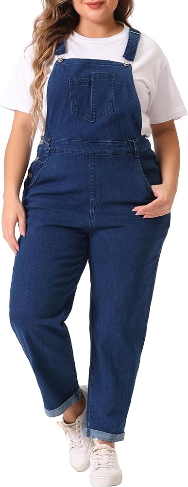 Agnes Orinda Women's Plus Size Casual Stretch Adjustable Denim Bib Overalls Jeans Pants Jumpsuits