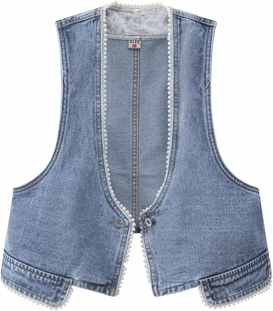 Women's Denim Vest Trendy Sleeveless Jean Vests Tops For Women Corset Lightweight Button Down Jacket