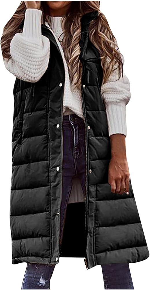 Women's Long Puffer Vest Jacket Sleveless Hoodies winter Zipper Sleeveless Down Coats Thickened Warm Windbreakers