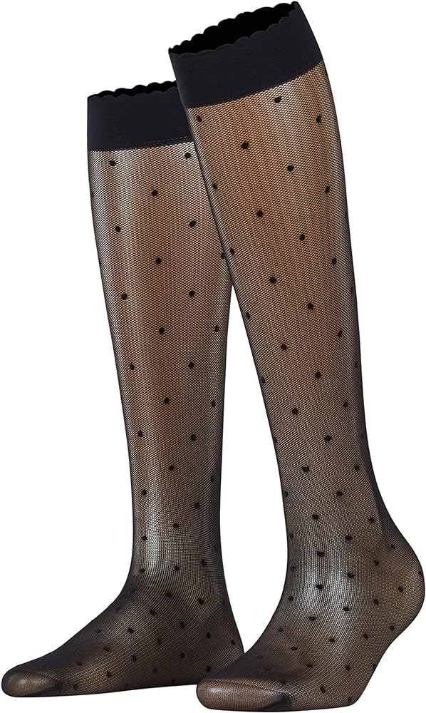 FALKE Women's Dot 15 Denier Knee-High Socks, Patterned Stockings, Casual and Dress, Ultra Sheer Fine Mesh, Nylon