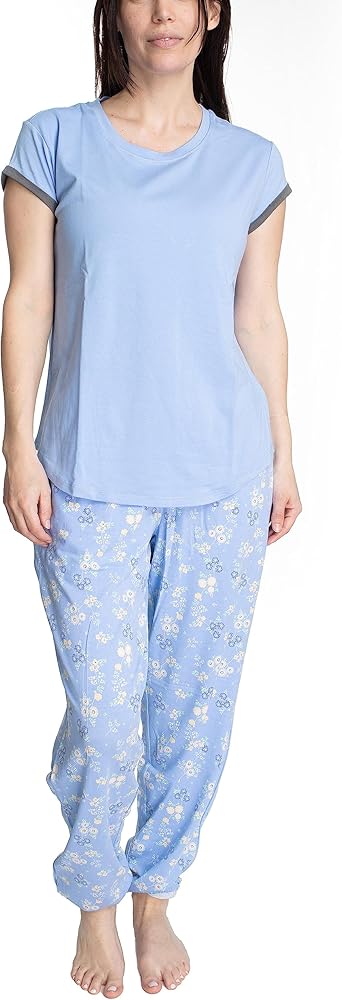 Hanes Women's Soft Retro Short Sleeve Top and Jogger Sleep and Lounge Set