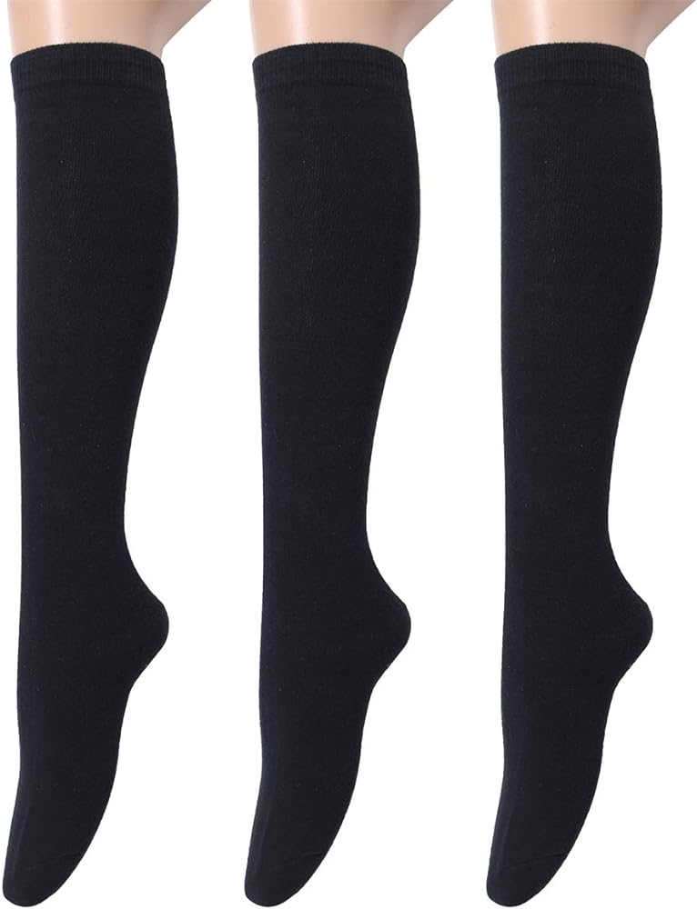 Leotruny 3 Pairs Women's Cotton Opaque Knee High Socks