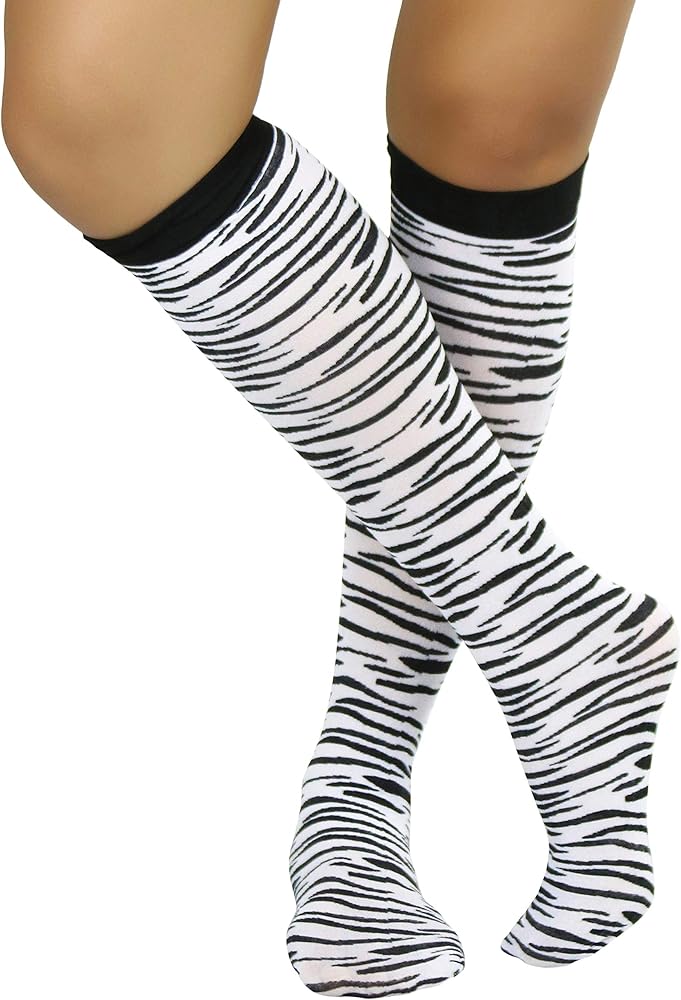 ToBeInStyle Women’s Bold Horizontal Zebra Stripe Pattern Knee High Opaque Socks