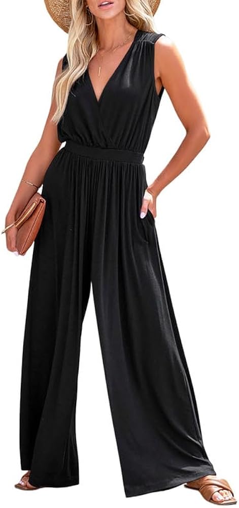 Dokotoo Sleeveless Jumpsuit V Neck Elegant for Womens Dressy Casual 2024 One Piece Romper Outfits