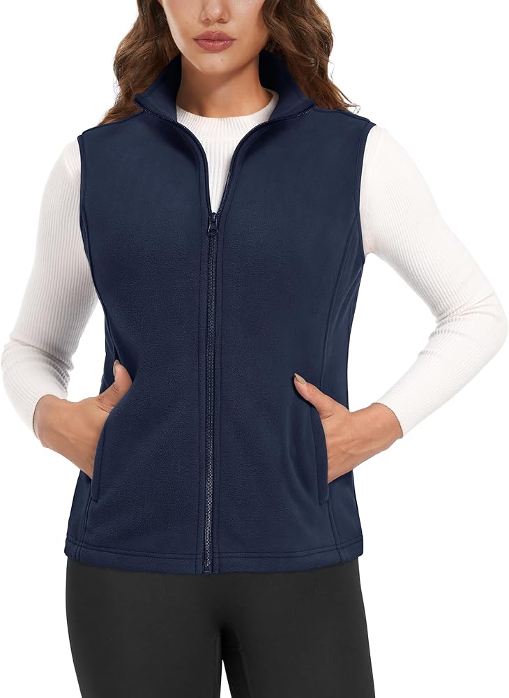 MAGCOMSEN Women's Fleece Vest Outerwear Sleeveless Lightweight Zip Jackets Warm Soft Vests with Zipper Pockets