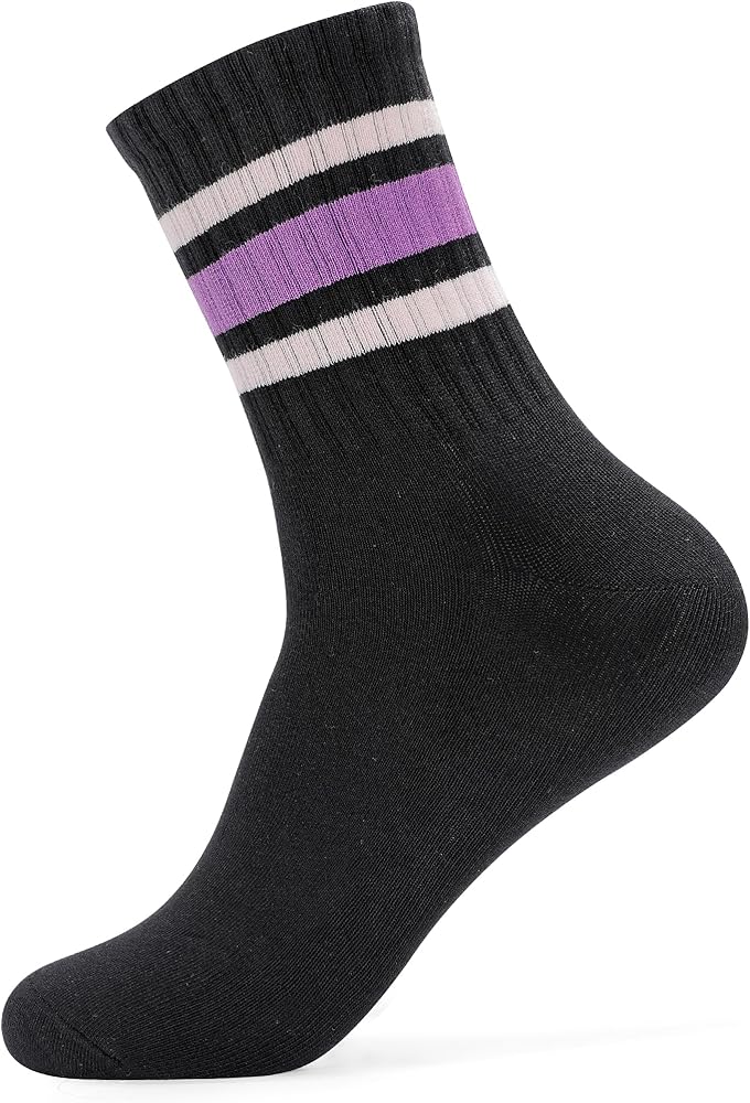 1 Pairs Retro Crew Socks Novelty Socks for Women Striped Sporty Calf Socks Casual Cotton Socks Women