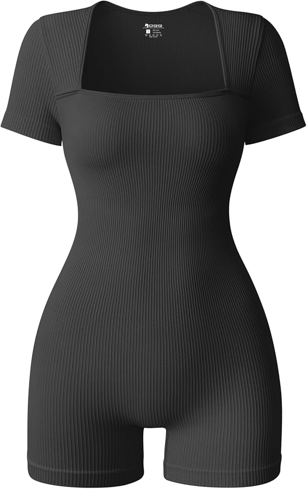 OQQ Women Short Sleeve Rompers Yoga Stretch Square Neck Exercise Rompers