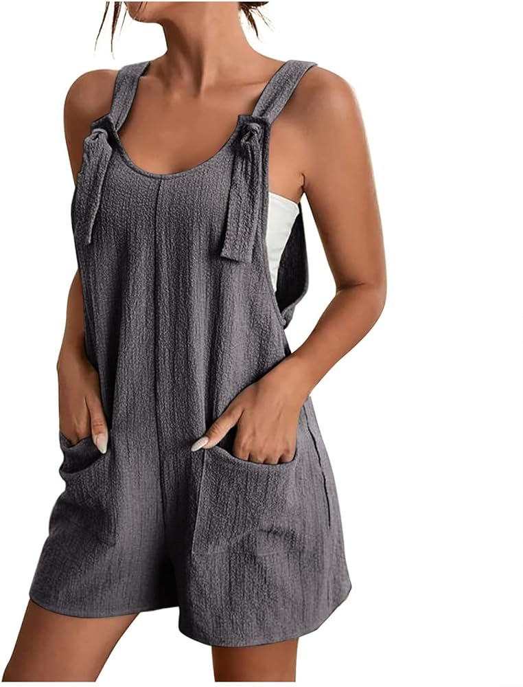 Overalls for Women Loose Fit Sleeveless Causal Short Jumpsuits Romper Summer Suspender Boho Beach Jumper With Pockets