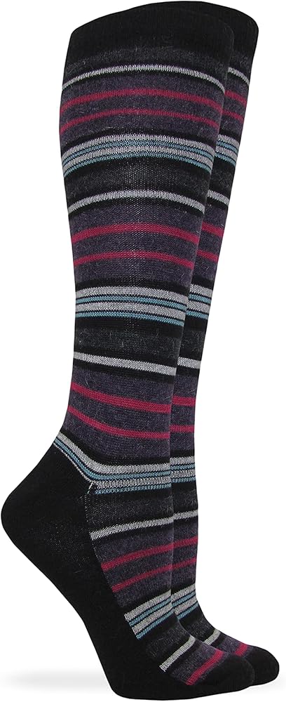 Angora Stripe Knee High Socks, 1 Pair, Black, Medium, Shoe Size W 6-9